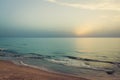 Sunset over the sea. Silhouette of boats on the horizon Royalty Free Stock Photo