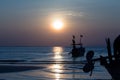 Sunset over sea and sky with fishing boat floating ,vintage filter effect Royalty Free Stock Photo