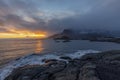 Sunset over the sea take a photo from Hamnoy village in Lofoten islands Royalty Free Stock Photo