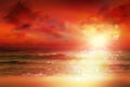 Sunset over the sea. Vector illustration. Royalty Free Stock Photo