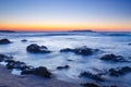 Sunset over the sea and wave washing up the beach Royalty Free Stock Photo