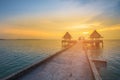 Sunset over seacoast walking way Royalty Free Stock Photo