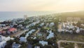 Sunset over Seagrove beach neighborhood with row of white painted vacation homes, condo buildings, residential units along county Royalty Free Stock Photo