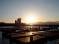 Sunset over Seals and San Francisco Bay Pier 39 Fisherman`s Wharf Forbes Island