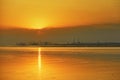 Sunset over the Seine estuary near Le Havre in Normandy, Northern France