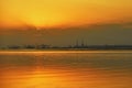 Sunset over the Seine estuary near Le Havre in Normandy, Northern France