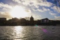 Sunset over the Seine river in Paris, France