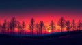 Sunset over a serene landscape with silhouetted trees