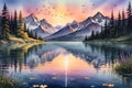 Sunset Over a Serene Mountain Landscape - Alpenglow on the Peaks, Gentle Ripples on a Crystal Clear Alpine Lake Royalty Free Stock Photo