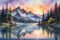 Sunset Over a Serene Mountain Landscape - Alpenglow on the Peaks, Gentle Ripples on a Crystal Clear Alpine Lake Royalty Free Stock Photo