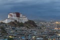 Sunset over Shigatse Dzong Little Potala Palace residence of Panchen Lama, Tibet - China