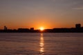 Sunset over a Silhouette of the Weehawken New Jersey Skyline along the Hudson River Royalty Free Stock Photo