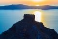 Sunset over Skaros Rock Aegean sea Santorini Caldera Greece Royalty Free Stock Photo