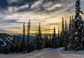 Sunset over the ski hills at Sun Peaks Royalty Free Stock Photo