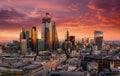 Sunset over the skyline of the City of London, United Kingdom Royalty Free Stock Photo