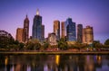 Sunset over skyscrapers of Melbourne downtown and Yarra River. Royalty Free Stock Photo