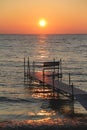 Sunset over a small dock in Sister Bay in Door County, Wisconsin Royalty Free Stock Photo