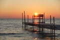 Sunset over a small dock in Sister Bay in Door County, Wisconsin Royalty Free Stock Photo