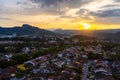 Sunset over a small town in the mountains