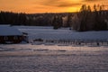 Sunset over a snowy and cold varmland, Sweden