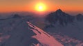 Sunset Over Snowy Mountains with Pixelated Textured Surface Digital Render Royalty Free Stock Photo