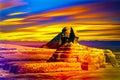 Sunset over the sphinx egypt color art