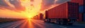 Sunset over stacks of shipping containers and a waiting truck , logistics, shipping, clouds Royalty Free Stock Photo