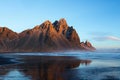 Sunset over the Stokksnes Mountain on Vestrahorn Cape, Iceland Royalty Free Stock Photo