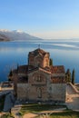 Sunset over Sveti (Saint) Jovan Kaneo Church on Lake Ohrid Royalty Free Stock Photo
