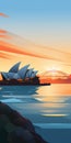 Sunset Over Sydney Opera House: A Stunning Flat Design Illustration Royalty Free Stock Photo