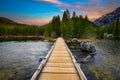 Sunset over Taggart Lake and Grand Teton Mountains in Wyoming, USA Royalty Free Stock Photo