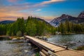 Sunset over Taggart Lake and Grand Teton Mountains in Wyoming, USA Royalty Free Stock Photo