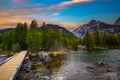 Sunset over Taggart Lake and Grand Teton Mountains in Wyoming, USA Royalty Free Stock Photo