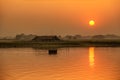 Sunset over the Taungthaman Lake Royalty Free Stock Photo