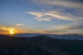 Sunset over Taurus Mountains from the top of Tahtali Mountain near Kemer, Antalya, Turkey Royalty Free Stock Photo