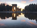 Sunset over the Temple de debod in Madrid. Royalty Free Stock Photo