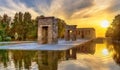 Sunset over the The Temple of Debod in Madrid, Spain Royalty Free Stock Photo