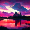 Sunset over the Temple of the Savior on Spilled Blood in St. Petersburg Generative AI