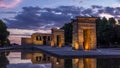 Sunset over the Templo de debod timelapse in Madrid, Spain. Royalty Free Stock Photo