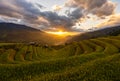 Sunset over Terraced rice fields, Mu Cang Chai, Vietnam Royalty Free Stock Photo