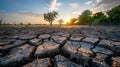 Sunset Over Thirsty Earth: A Portrait of Drought. Concept Climate Change, Environmental Crisis,