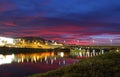 Sunset over Titov Bridge in Maribor city, Slovenia Royalty Free Stock Photo