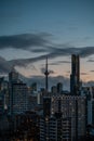 sunset over Toronto city downtown skyline, sunrise over CN Tower and skyscrapers of financial district Canada Royalty Free Stock Photo