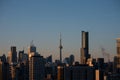sunset over Toronto city downtown skyline, sunrise over CN Tower and skyscrapers of financial district Canada Royalty Free Stock Photo