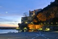 The sunset over a town on the Campania coast on the road to Amalfi.