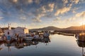 Sunset over the traditional fishing village of Naousa on Paros, Cyclades Royalty Free Stock Photo