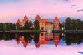 Sunset over Trakai Castle near Vilnius, Lithuania. Island castle reflection in lake Royalty Free Stock Photo