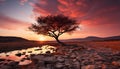 Sunset over the tranquil coastline, nature beauty in Africa generated by AI