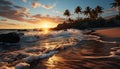 Sunset over the tranquil coastline, nature beauty in Maui generated by AI