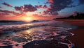 Sunset over the tranquil coastline, nature golden beauty generated by AI